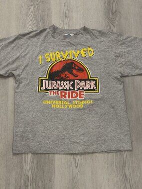 VTG 1996 Jurassic Park The Ride Gray T-Shirt Universal Studios Hollywood Sz XL